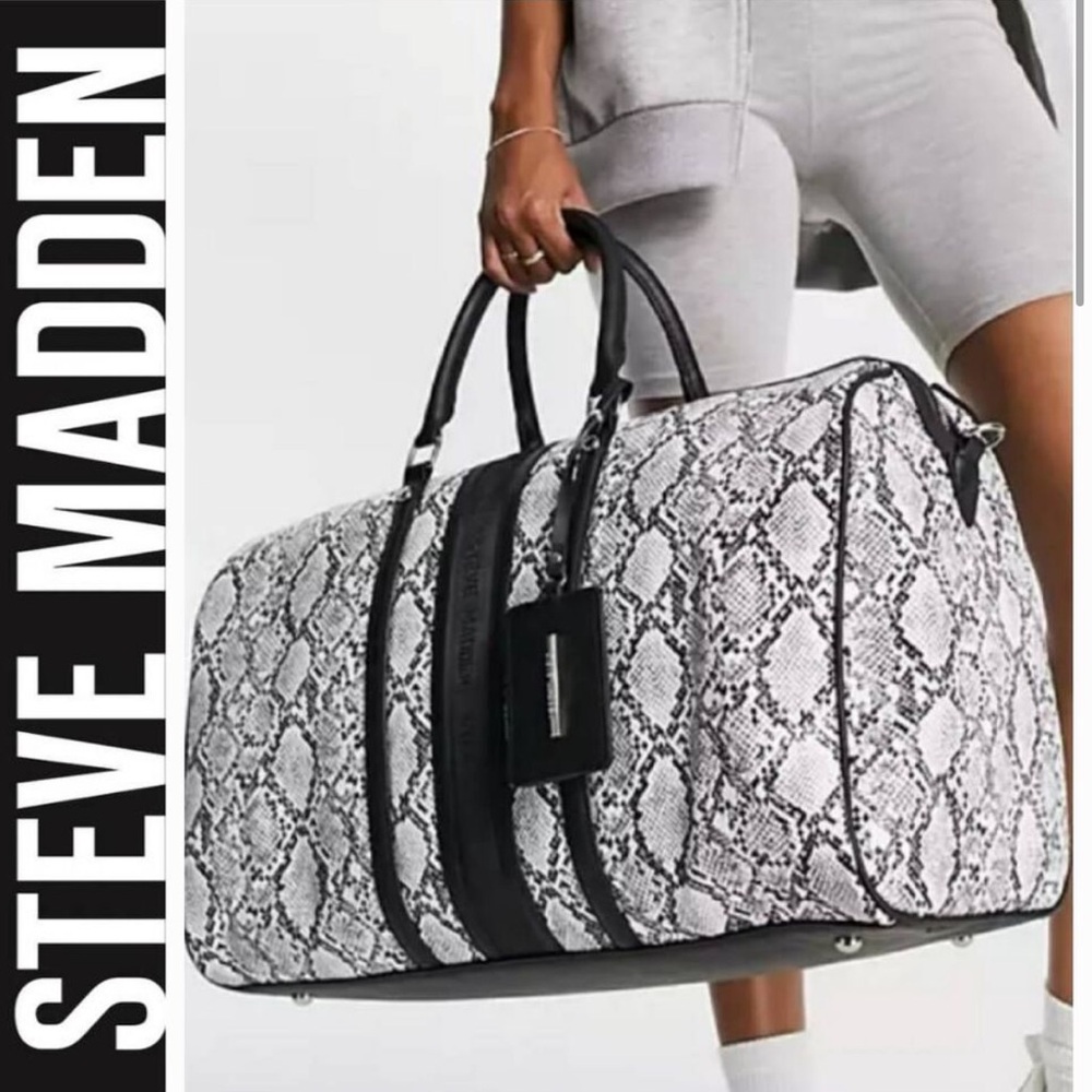 Steve Madden Black and White Snakeskin Travel Bag